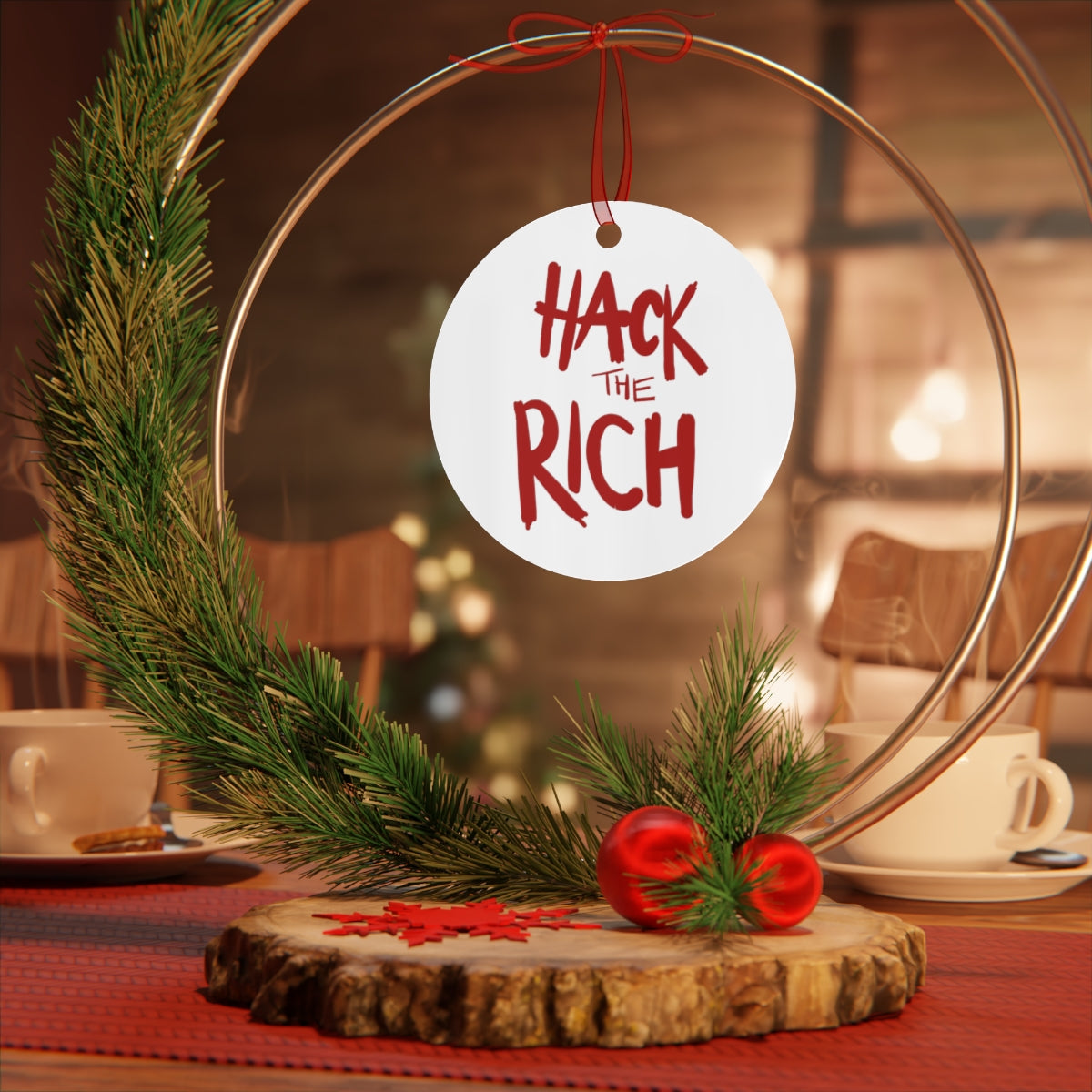 Hack the Rich Metal Ornaments